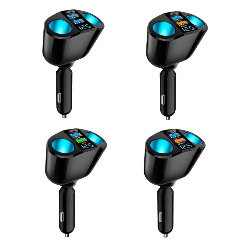 Dual USB Type-C Real-time Digital Display Cigarette Lighter Expansion Car Charger, Model: 66W Dual A