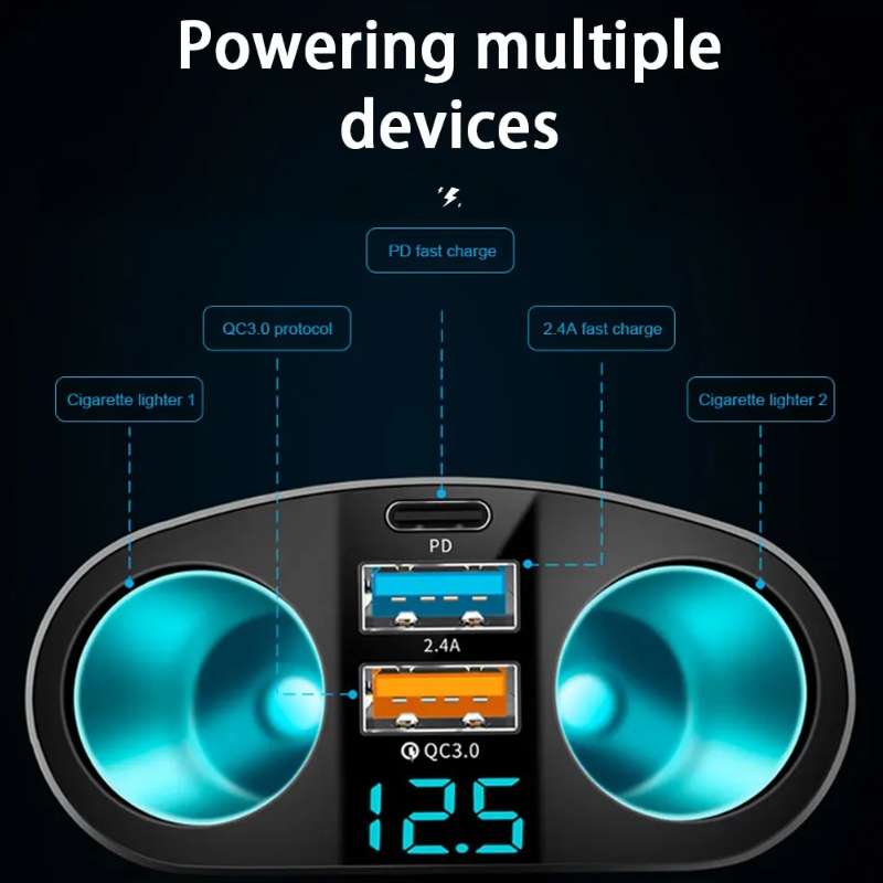 Dual USB Type-C Real-time Digital Display Cigarette Lighter Expansion Car Charger, Model: 66W Dual A
