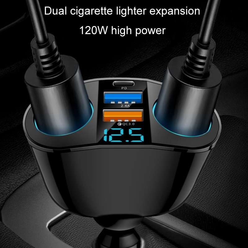 Dual USB Type-C Real-time Digital Display Cigarette Lighter Expansion Car Charger, Model: 66W Dual A