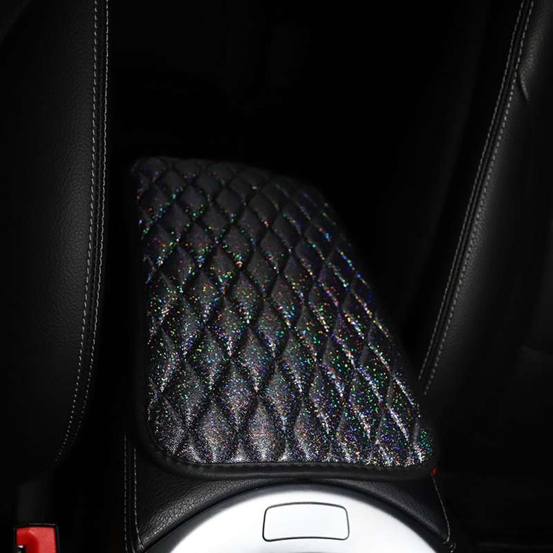 Glitter Car Center Console Cover Mat PU Leather Car Armrest Cover 32x19cm(Black)