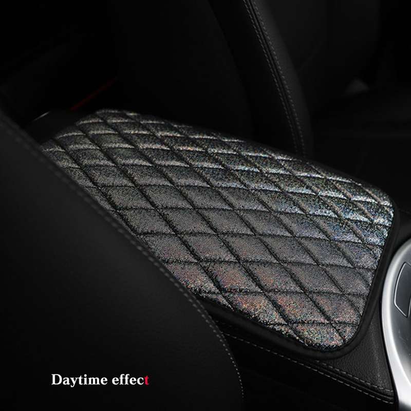 Glitter Car Center Console Cover Mat PU Leather Car Armrest Cover 32x19cm(Black)