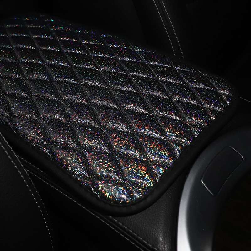 Glitter Car Center Console Cover Mat PU Leather Car Armrest Cover 32x19cm(Black)