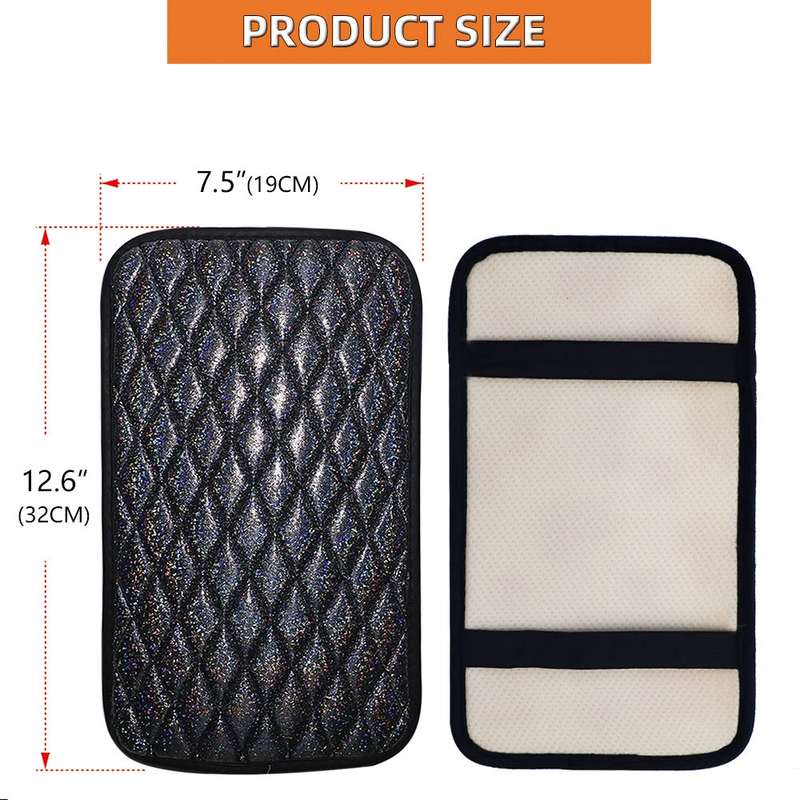 Glitter Car Center Console Cover Mat PU Leather Car Armrest Cover 32x19cm(Black)
