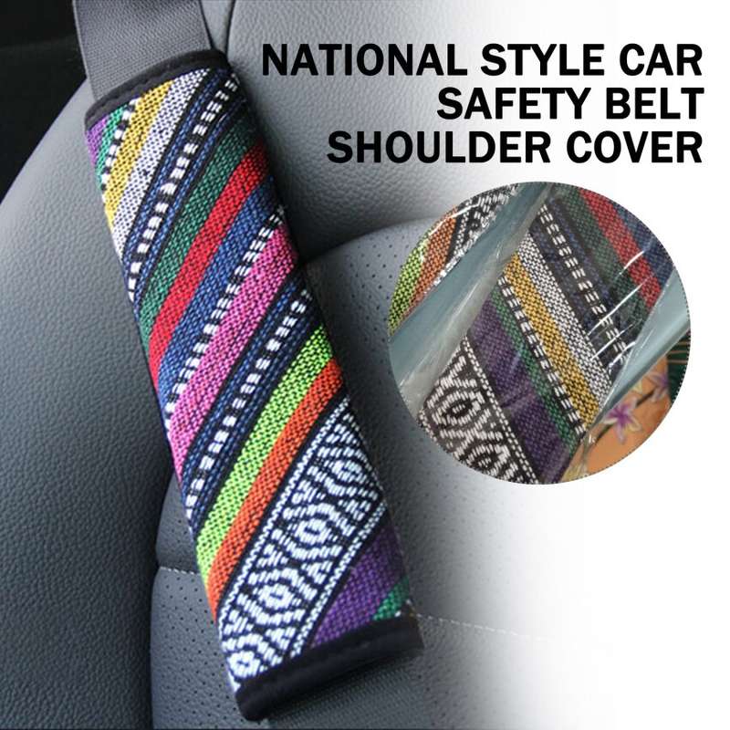 Ethnic Style Linen Car Seat Belt Cover Shoulder Pads(Colorful)