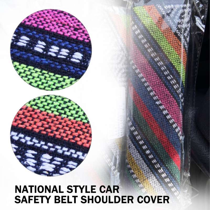 Ethnic Style Linen Car Seat Belt Cover Shoulder Pads(Colorful)