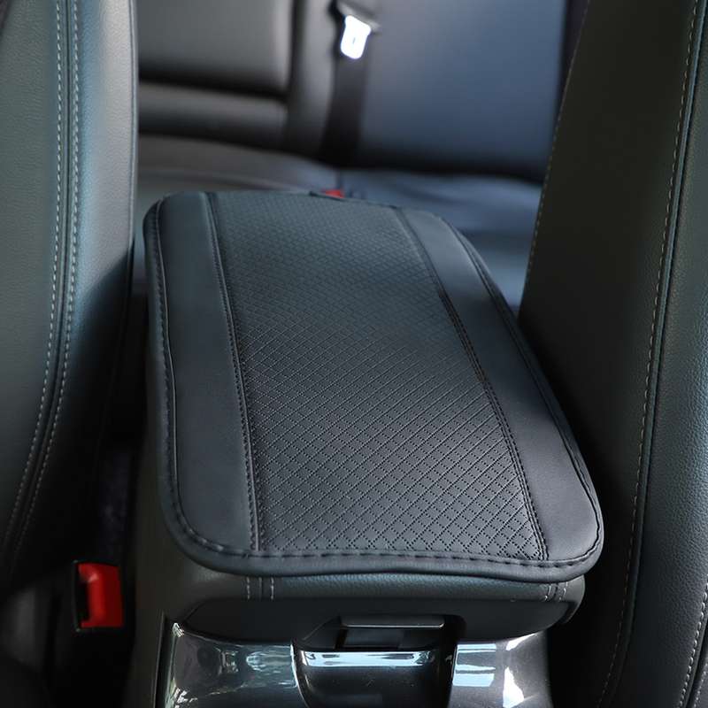 Car Center Console Cover Mat Fiber Leather Embossed Double Line Armrest Cover 32x19cm(Black Orange)