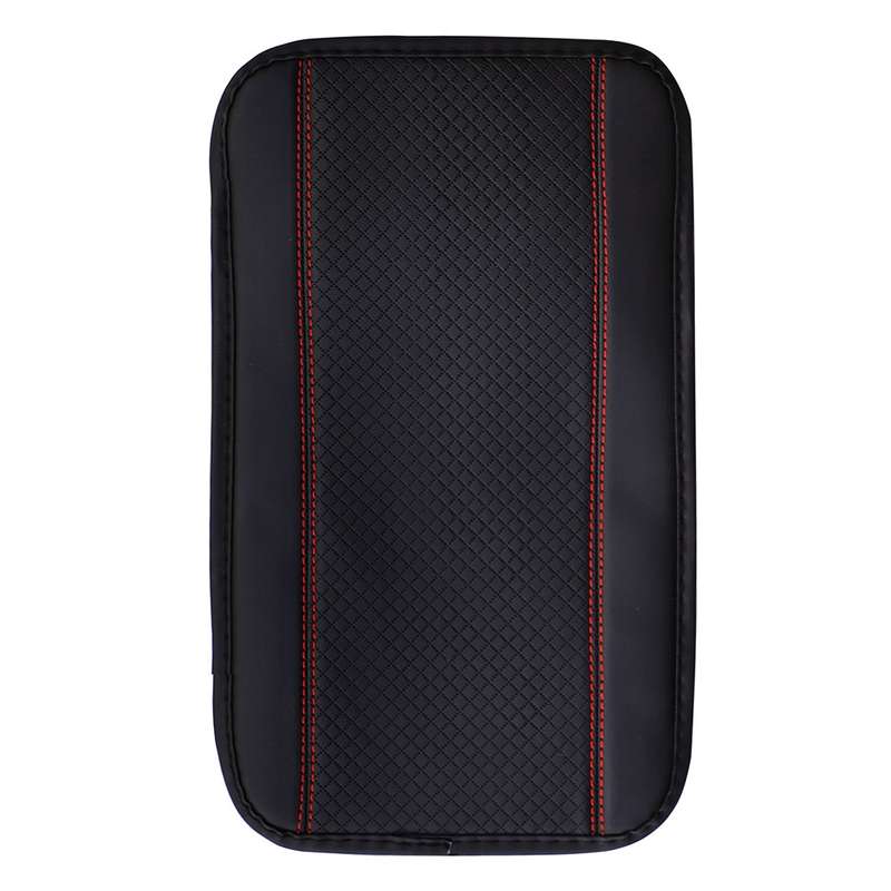 Car Center Console Cover Mat Fiber Leather Embossed Double Line Armrest Cover 32x19cm(Black Orange)