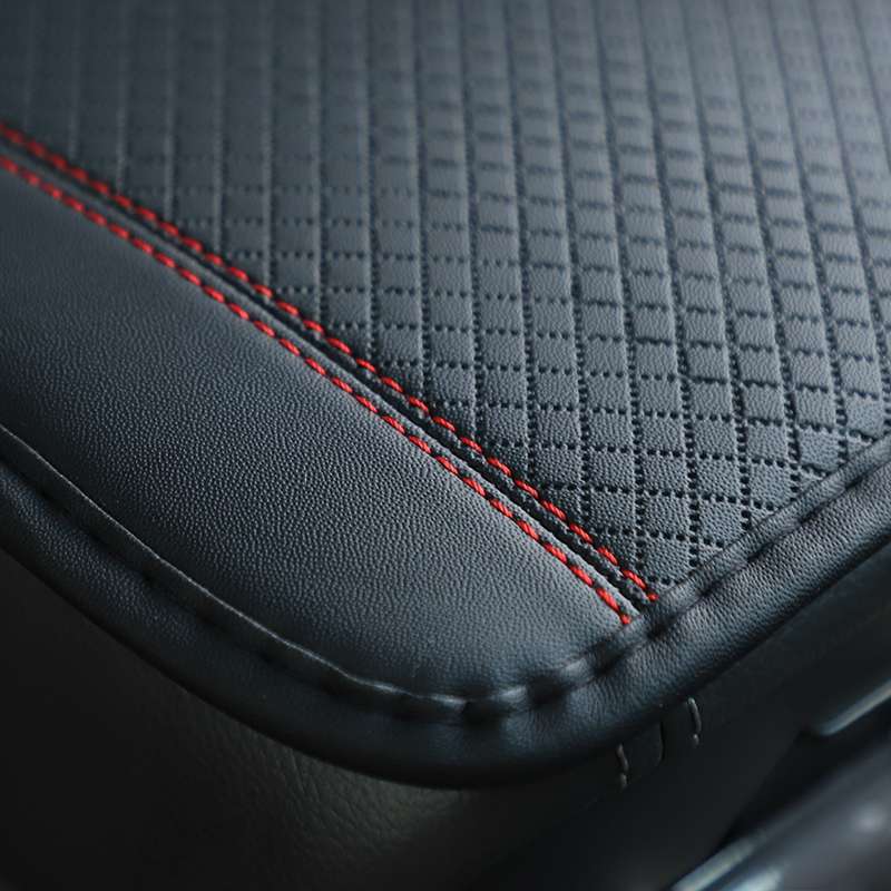 Car Center Console Cover Mat Fiber Leather Embossed Double Line Armrest Cover 32x19cm(Black Orange)
