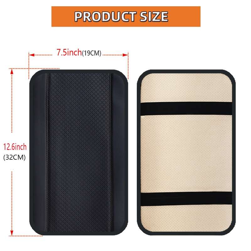 Car Center Console Cover Mat Fiber Leather Embossed Double Line Armrest Cover 32x19cm(Black Orange)