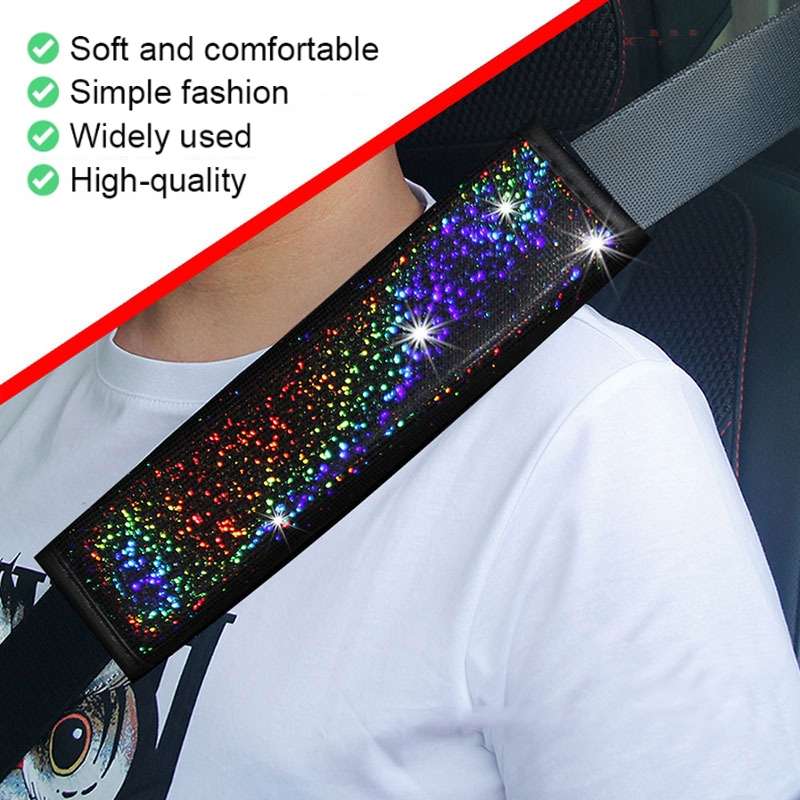 Bling Car Leather Seat Belt Cover Shoulder Pads(Colorful Red)