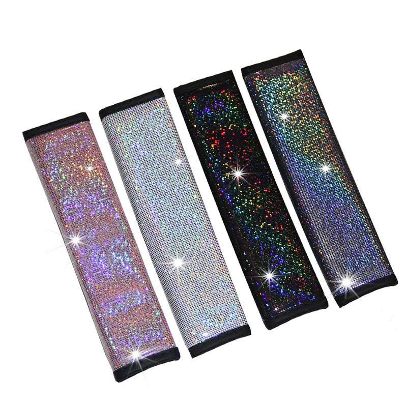 Bling Car Leather Seat Belt Cover Shoulder Pads(Colorful Red)