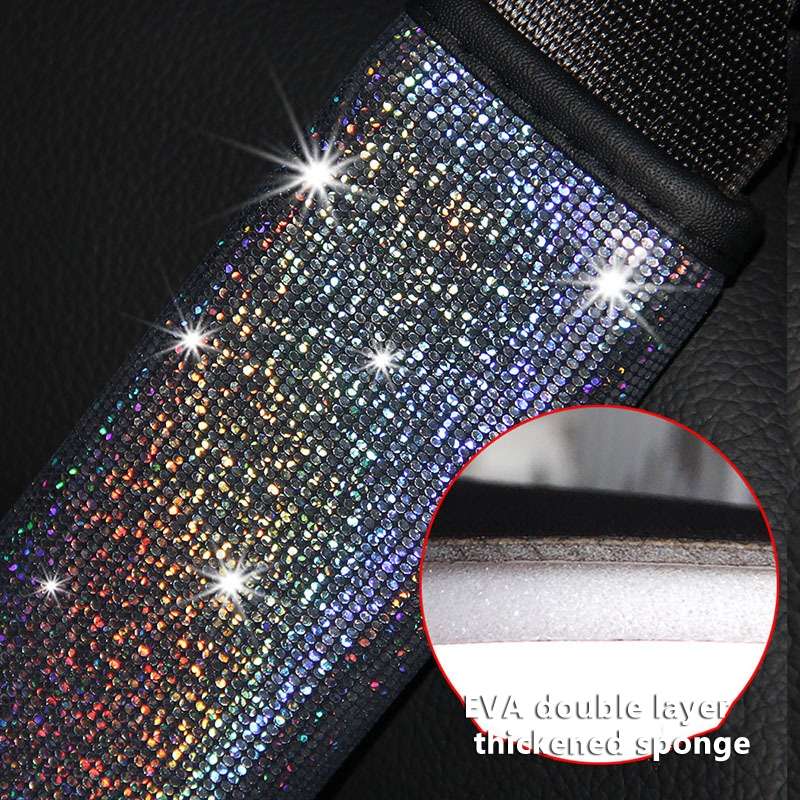Bling Car Leather Seat Belt Cover Shoulder Pads(Colorful Red)