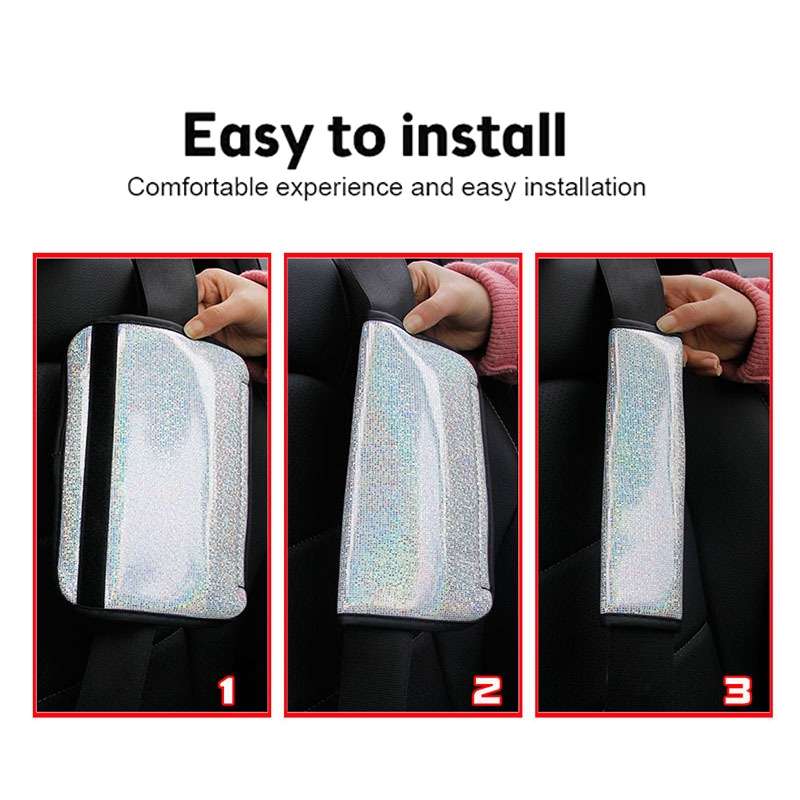 Bling Car Leather Seat Belt Cover Shoulder Pads(Colorful Red)