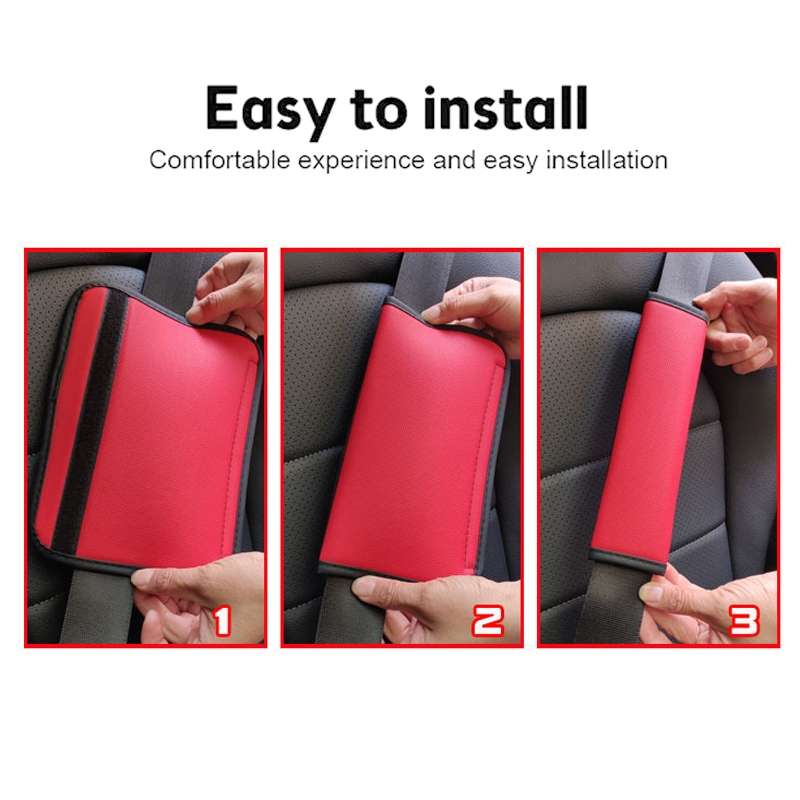 Skin Feeling Car Leather Seat Belt Cover Shoulder Pads 6.5x23cm(Wine Red)