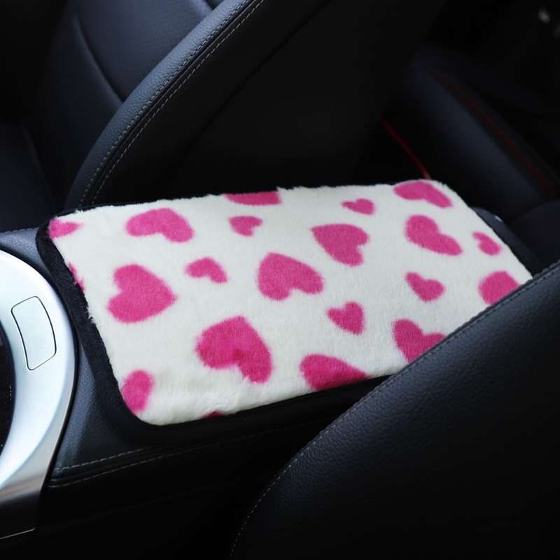 Plush Heart Pattern Car Center Console Cover Mat 32x19cm(Rose Red)