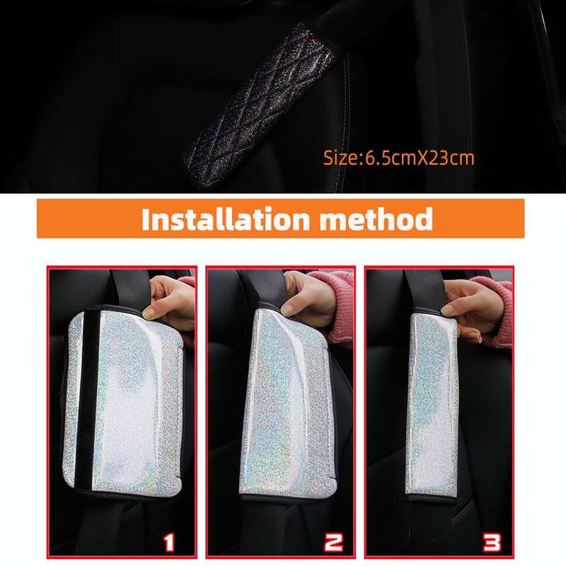 Glitter Car Seat Belt Cover Shoulder Pads Car Accessories 6.5x23cm(Pink)