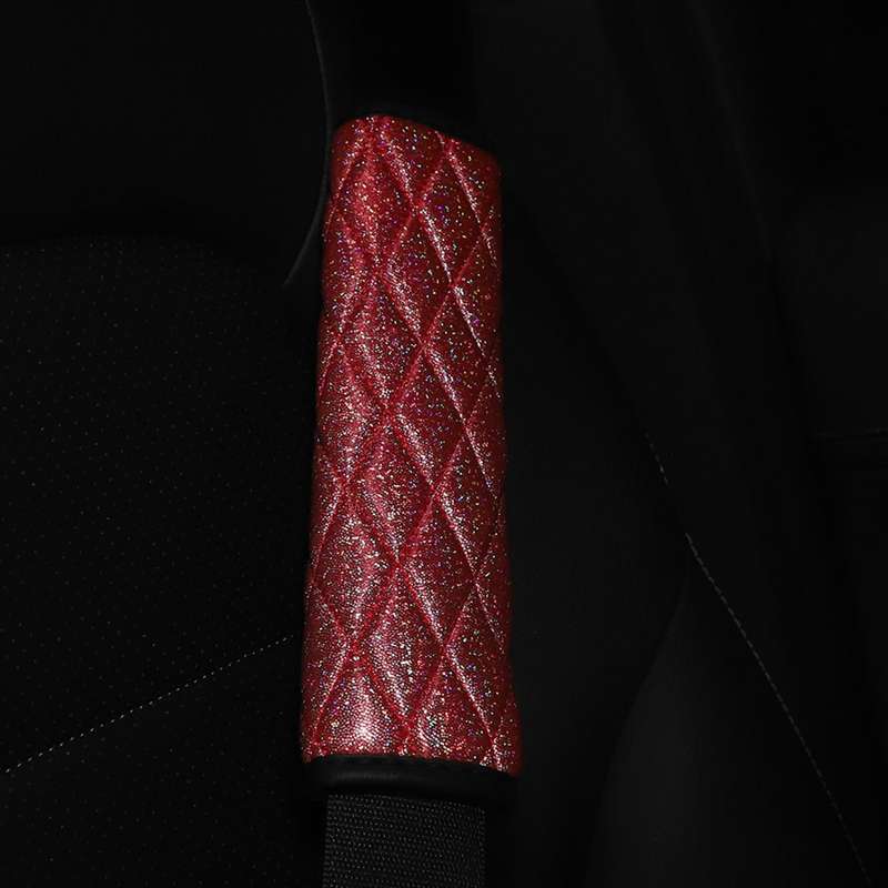Glitter Car Seat Belt Cover Shoulder Pads Car Accessories 6.5x23cm(Red)