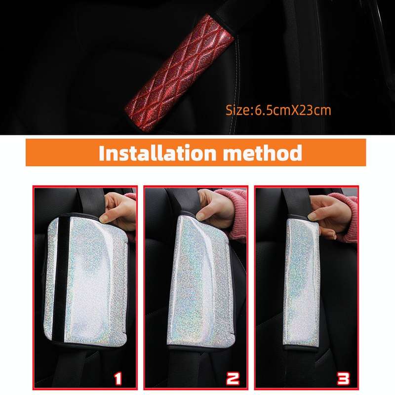 Glitter Car Seat Belt Cover Shoulder Pads Car Accessories 6.5x23cm(Red)