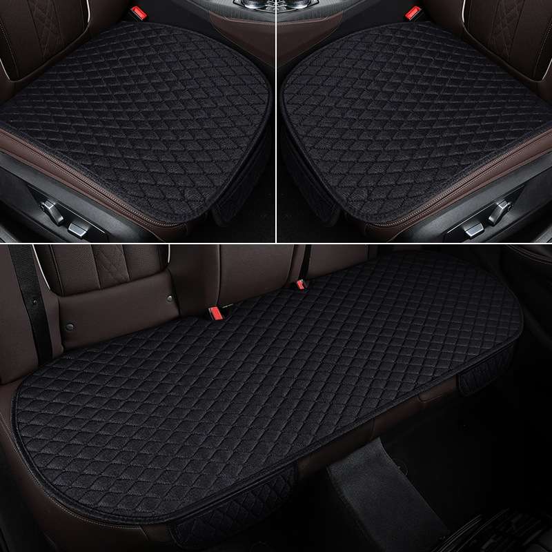Non-Slip Rhombus Imitation Linen Car Seat Cushion, Color: Black Back Row