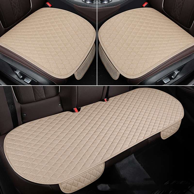 Non-Slip Rhombus Imitation Linen Car Seat Cushion, Color: Beige Back Row