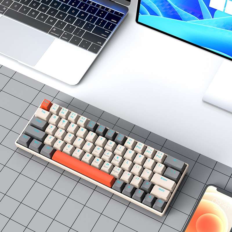 T-WOLF T60 63 Keys Office Computer Gaming Wired Mechanical Keyboard, Color: Color-matching A