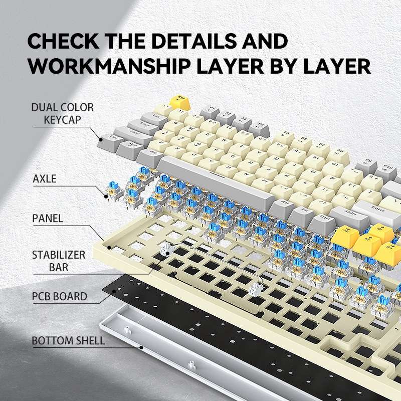 T-WOLF T50 97-keys RGB Luminous Color-Matching Game Mechanical Keyboard with Knob, Color: White A
