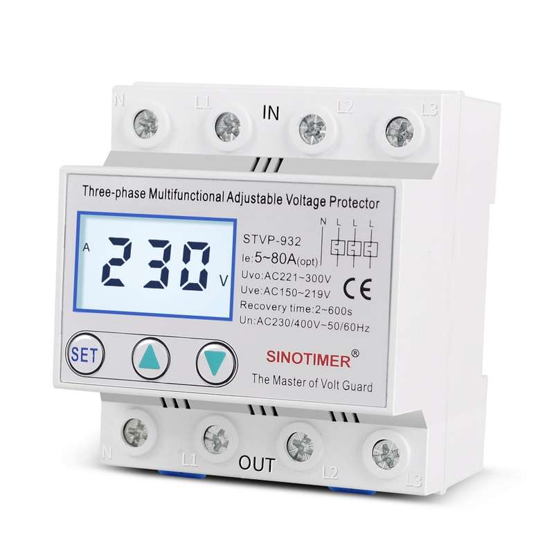 SINOTIMER STVP-932 80A 3-phase 380V LCD Self-resetting Adjustable Surge Voltage Protector