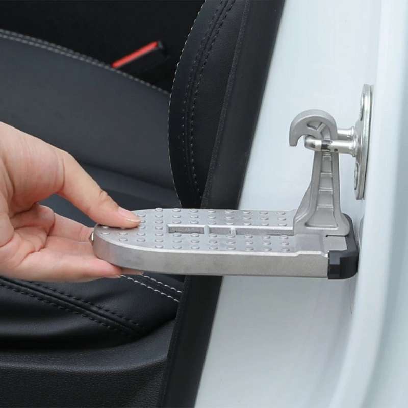 Car Hook Door Foldable Foot Pedal with Safety Hammer(Silver)