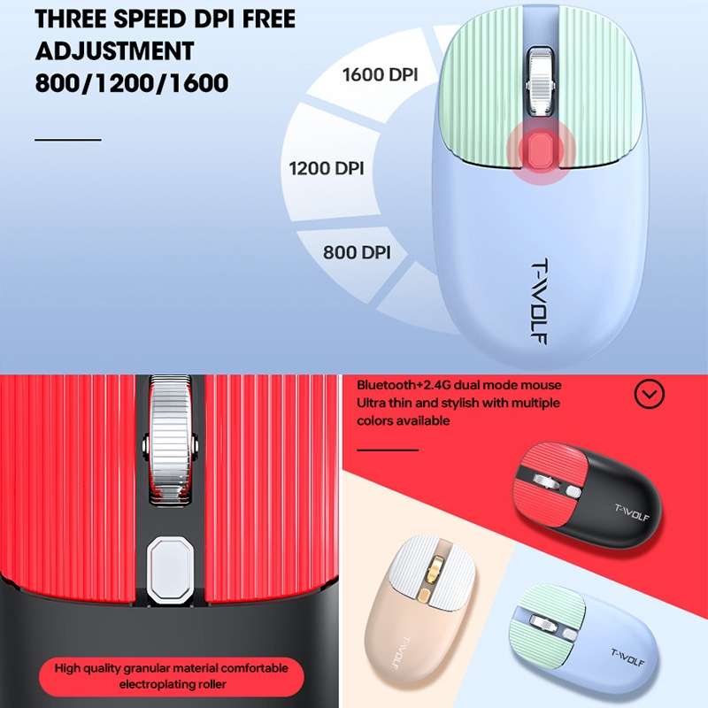 T-WOLF TF660 2.4G+5.0 Bluetooth Dual-Mode Retro Wireless Keyboard And Mouse Set(Black Red)