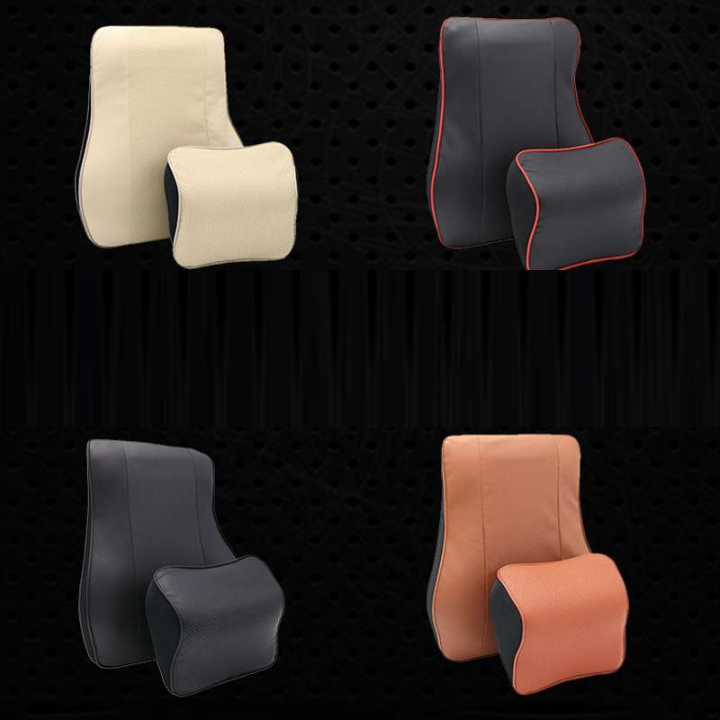 Leather Memory Foam All Season Car Seat Neck Support Cushion Headrest+Waist Pad(Brown)
