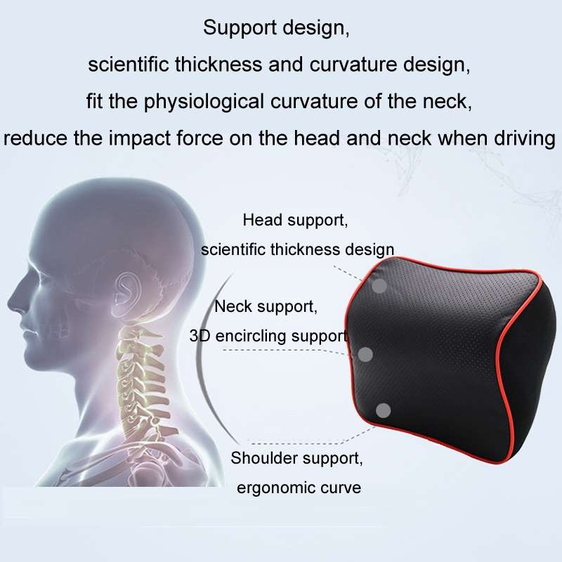 Leather Memory Foam All Season Car Seat Neck Support Cushion Headrest+Waist Pad(Brown)