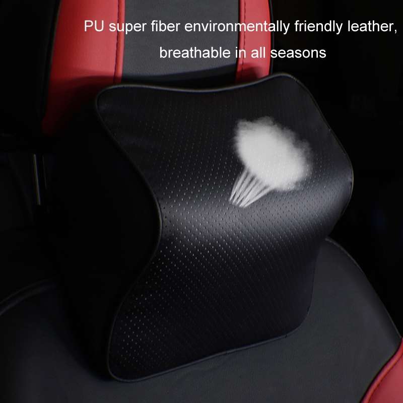 Leather Memory Foam All Season Car Seat Neck Support Cushion Headrest+Waist Pad(Brown)