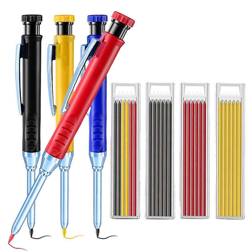 Metal Long Tip Deep Hole Woodworking Pencil Quick Dry Marker, Color: Yellow Pen