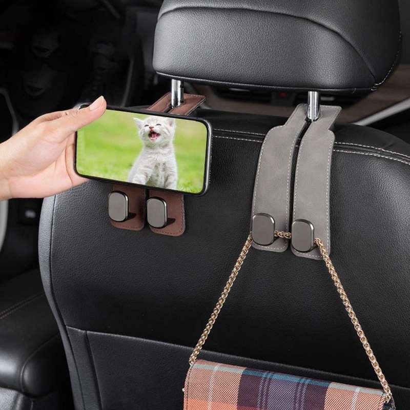 Car Seat Mack Multifunctional Metal Hook Mobile Phone Holder, Style: No Mark(Gray)