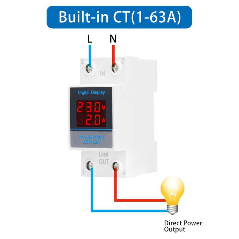SINOTIMER SDM002 Household DIN Rail Single-Phase AC Dual Display Voltage And Current Meter(100A Exte