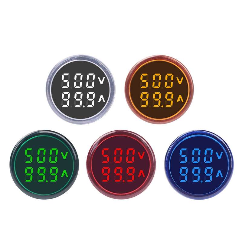 SINOTIMER ST16VA Round 22mm LED Digital Display AC Voltage Current Indicator AC 60-500V 0-100A(01 Re