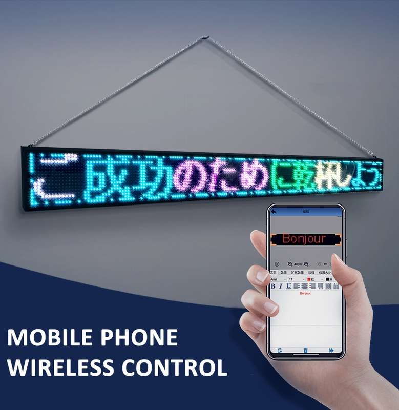 Wifi Scrolling LED Sign Message Board Support Multi-Languauge Colorful 820x95x15mm (Black Frame)
