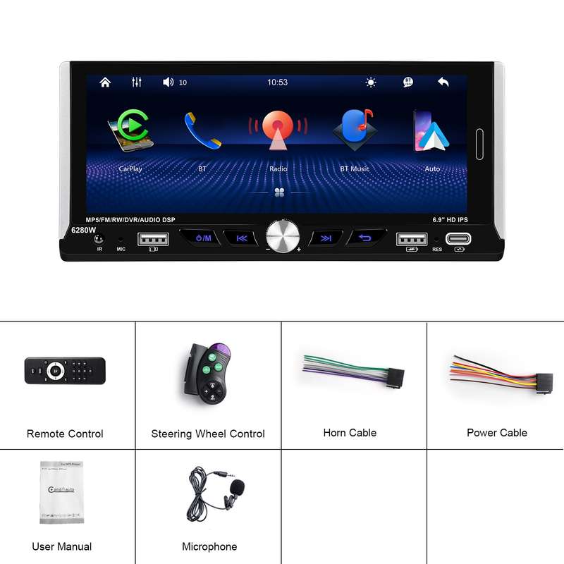 Single Spindle 6.9 inch MP5 With Knob Player Carplay Function Car MP4 Backup Camera, Specification: