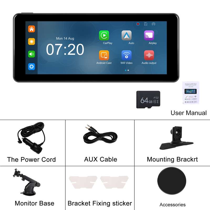 6.86 Inch 4KDVR Smart Screen Player, Specification: Standard+64G Memory Card