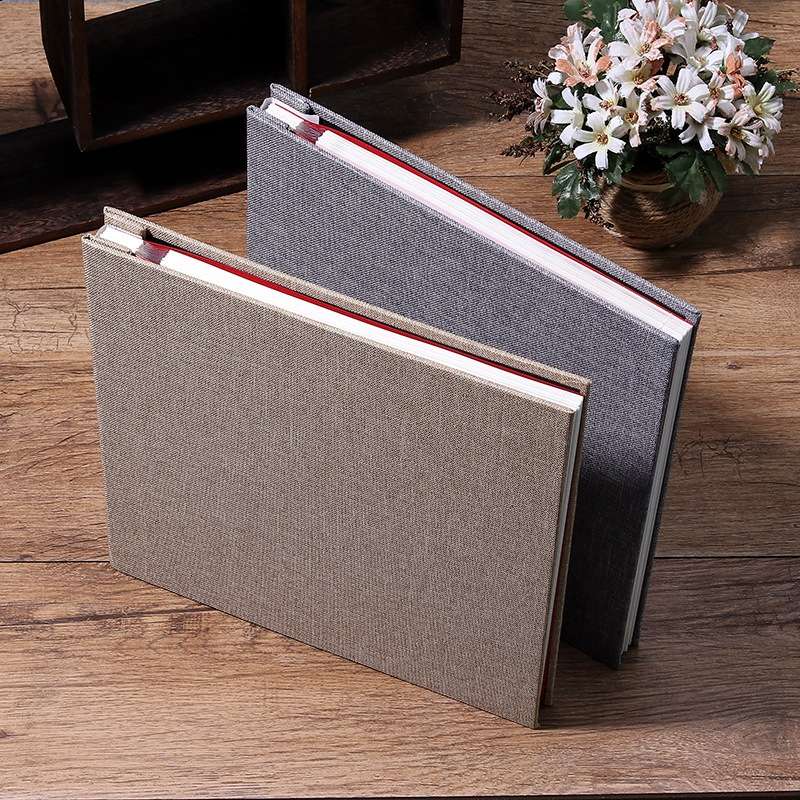 Simple Linen Self-adhesive Film Album Retro Family Large Capacity Handmade Creative Gifts(Gray White