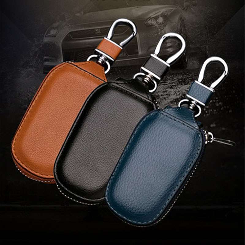 Leather Men Multifunctional Car Key Bag Large Capacity Universal Waist Hanging Key Storage Bag(Blue)