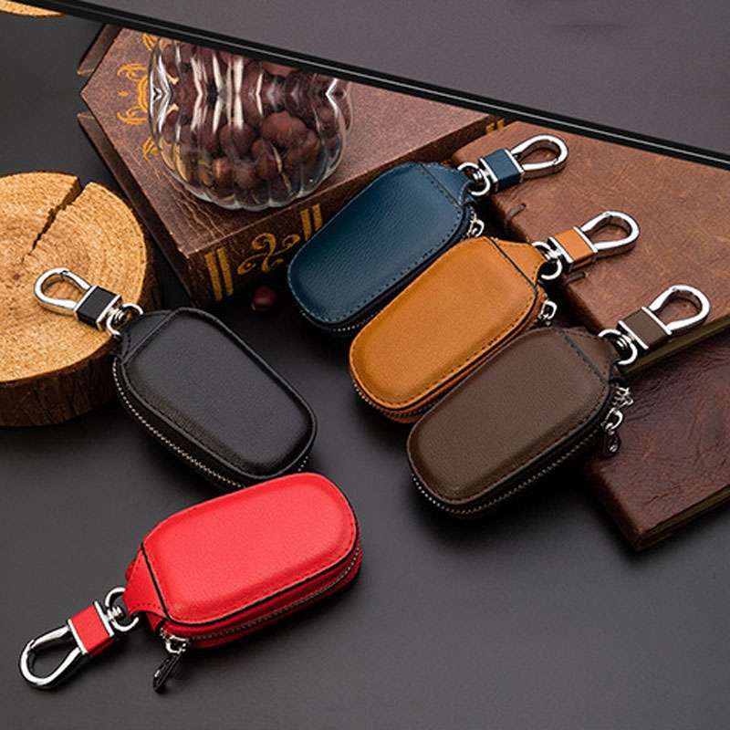Leather Men Multifunctional Car Key Bag Large Capacity Universal Waist Hanging Key Storage Bag(Blue)