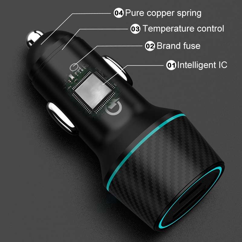 QIAKEY Dual Fast Charging Charger One To Two Cigarette Lighter, Size: TH215 43W(Black)