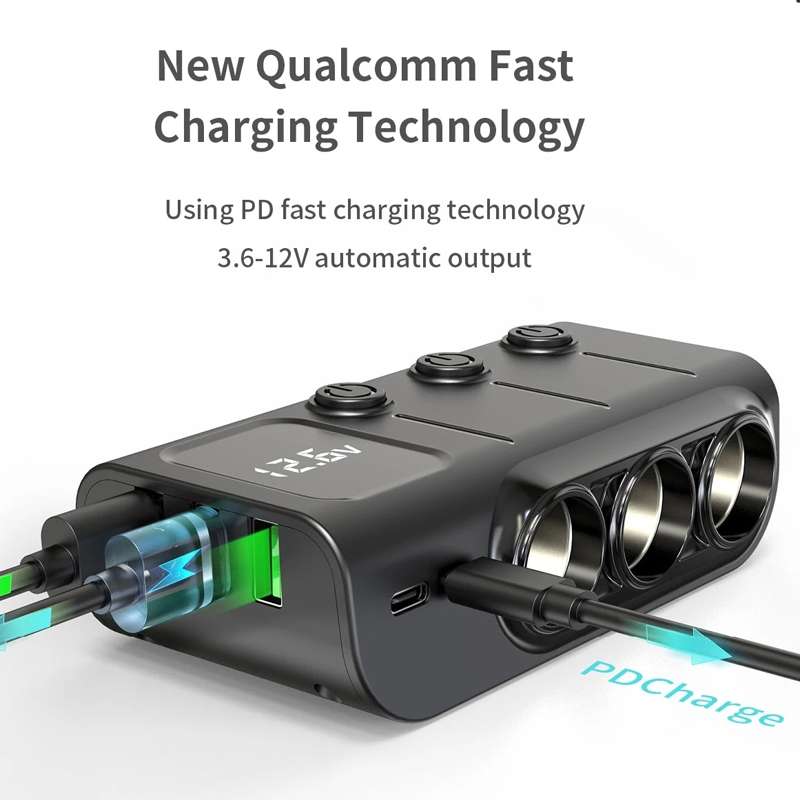 120W Digital Display Cigarette Lighter Car Fast Charging Charger(Black)