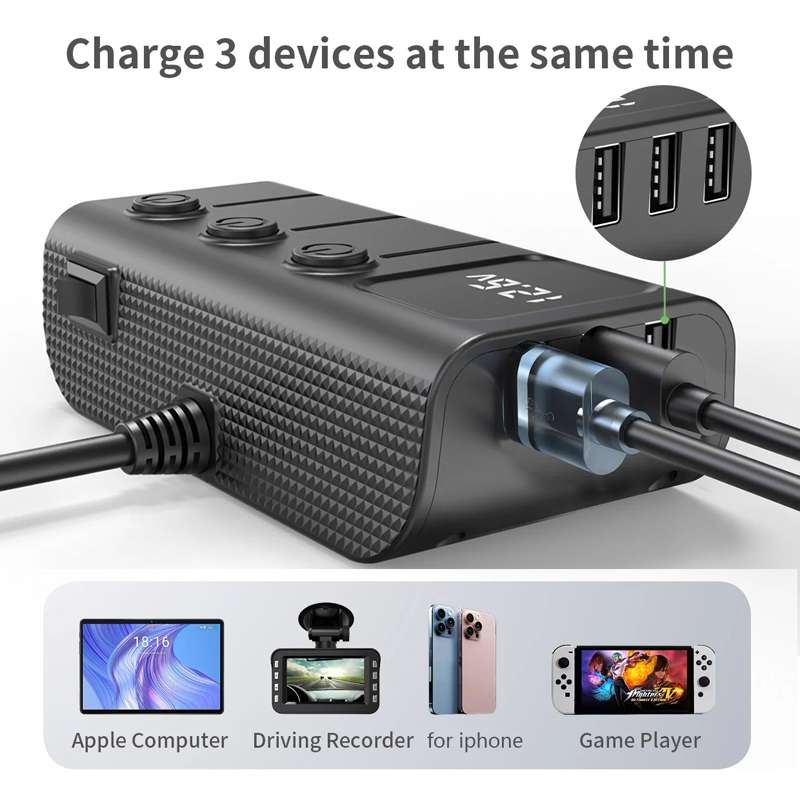 120W Digital Display Cigarette Lighter Car Fast Charging Charger(Black)