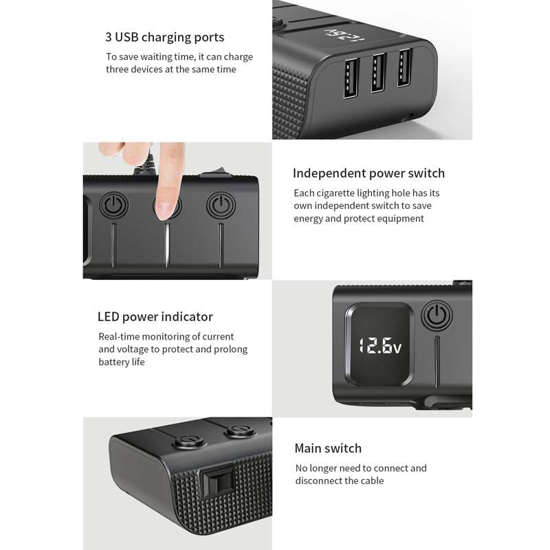 120W Digital Display Cigarette Lighter Car Fast Charging Charger(Black)