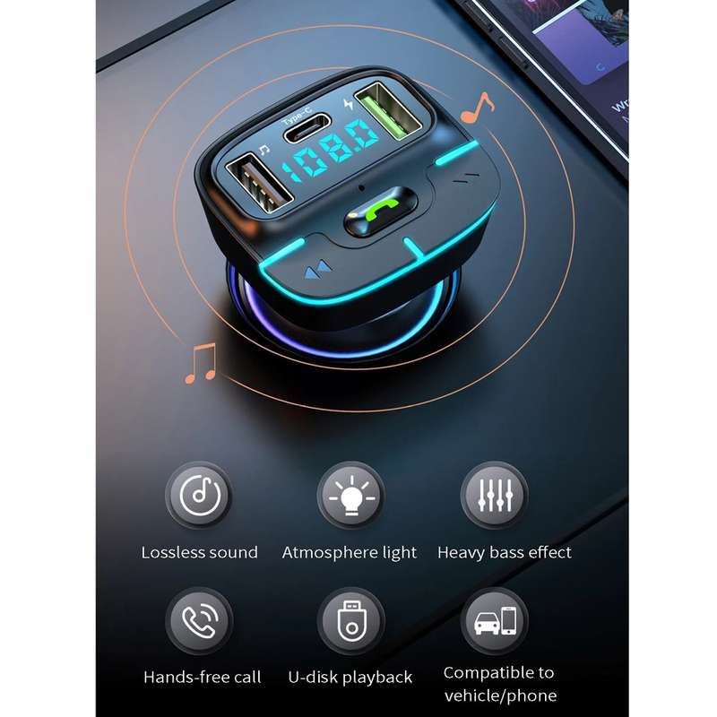 Car Bluetooth MP3 Player Ambient Light Charger(Black)