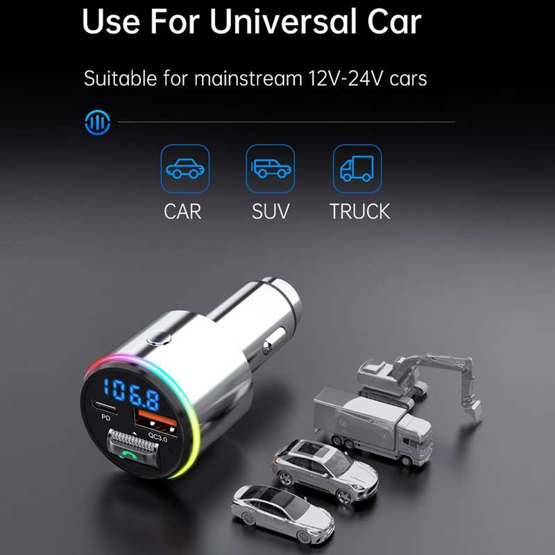 Car Bluetooth Voltage Detection MP3 Player Wireless Charger(Silver)