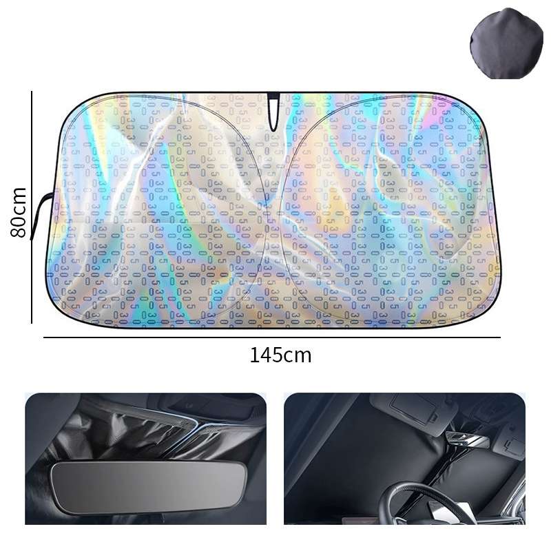 145x80cm Car Front Windshield Sun Protection Laser Sunshade Blinds, Style: Double Circle Sun Visor
