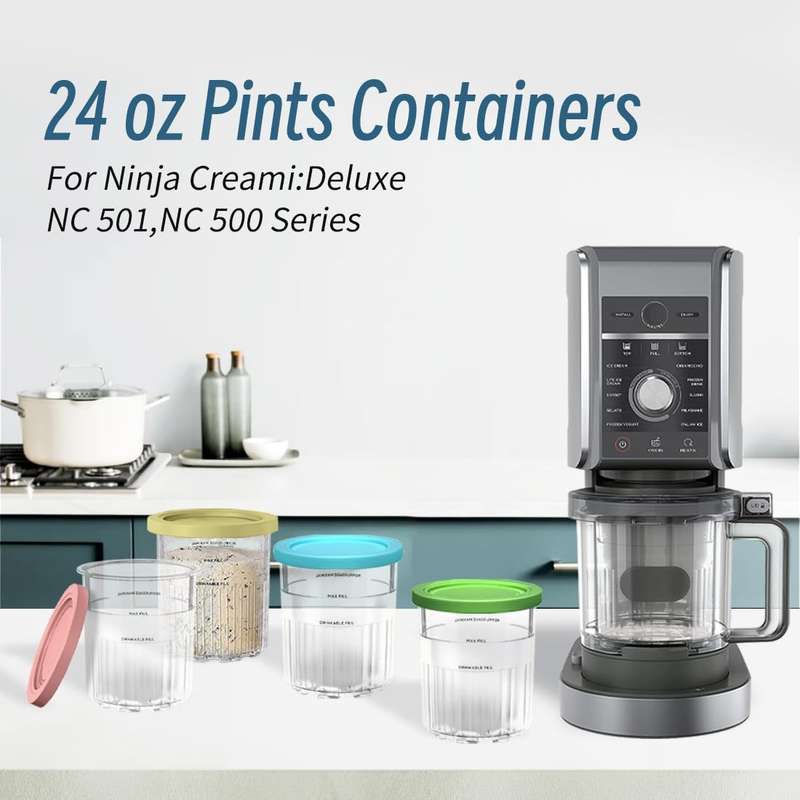 For Ninja Creami Deluxe NC500 / NC501 4pcs /Set 24Oz Ice Cream Containers